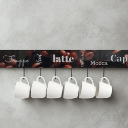 MODIGLASS 115101 Design-Glas-Küchenreling Länge 1150mm Grafik auf Glas Coffee 01 Set mit 6 Haken