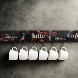 MODIGLASS 115101 Designer glass kitchen rail length 1150mm Graphic on glass Coffee 01 Set with 6 hooks