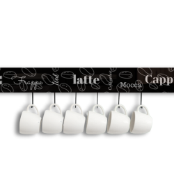 MODIGLASS 115102 Designer glass kitchen rail length 1150mm Graphic on glass Coffee 02 Set with 6 hooks