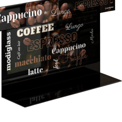 MODIGLASS 102101 Designerska szklana półka szerokość 350 mm, wysokość 200mm, głębokość 90 mm, Szkło z nadrukiem Coffee 01