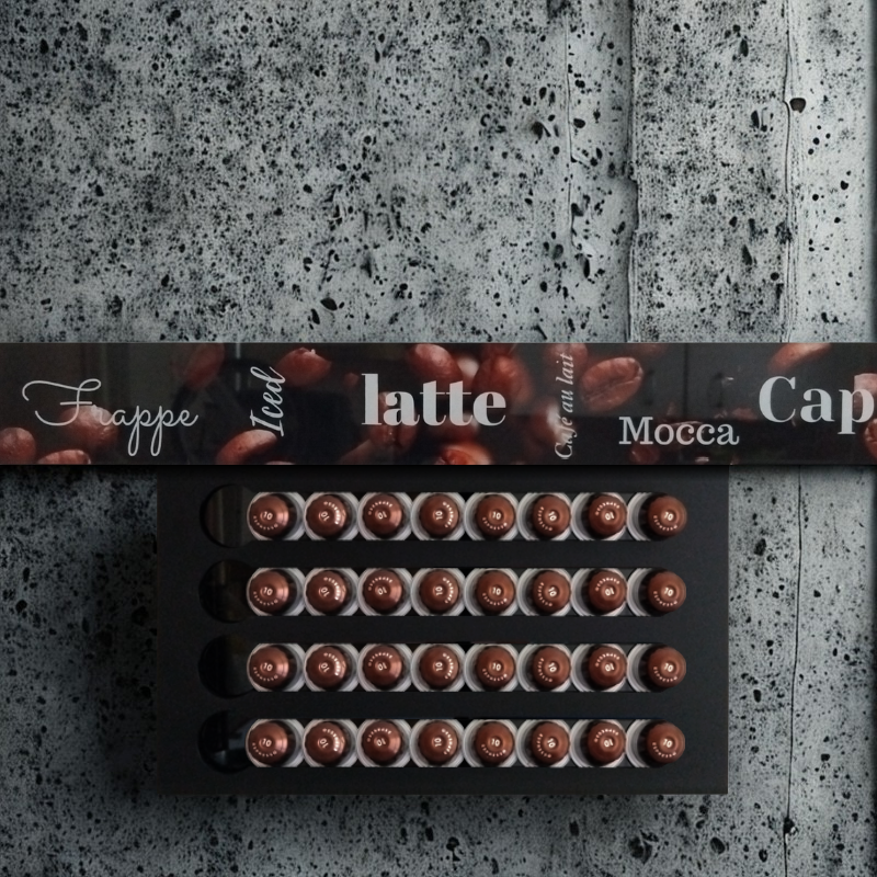 MODIGLASS 102001 Szklany uchwyt organizer na 40 szt. kapsułek z kawą typ Nespresso czarny